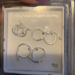 Sterling silver child's earrings ,set of 3 hoops,NEW,size up as they grow
